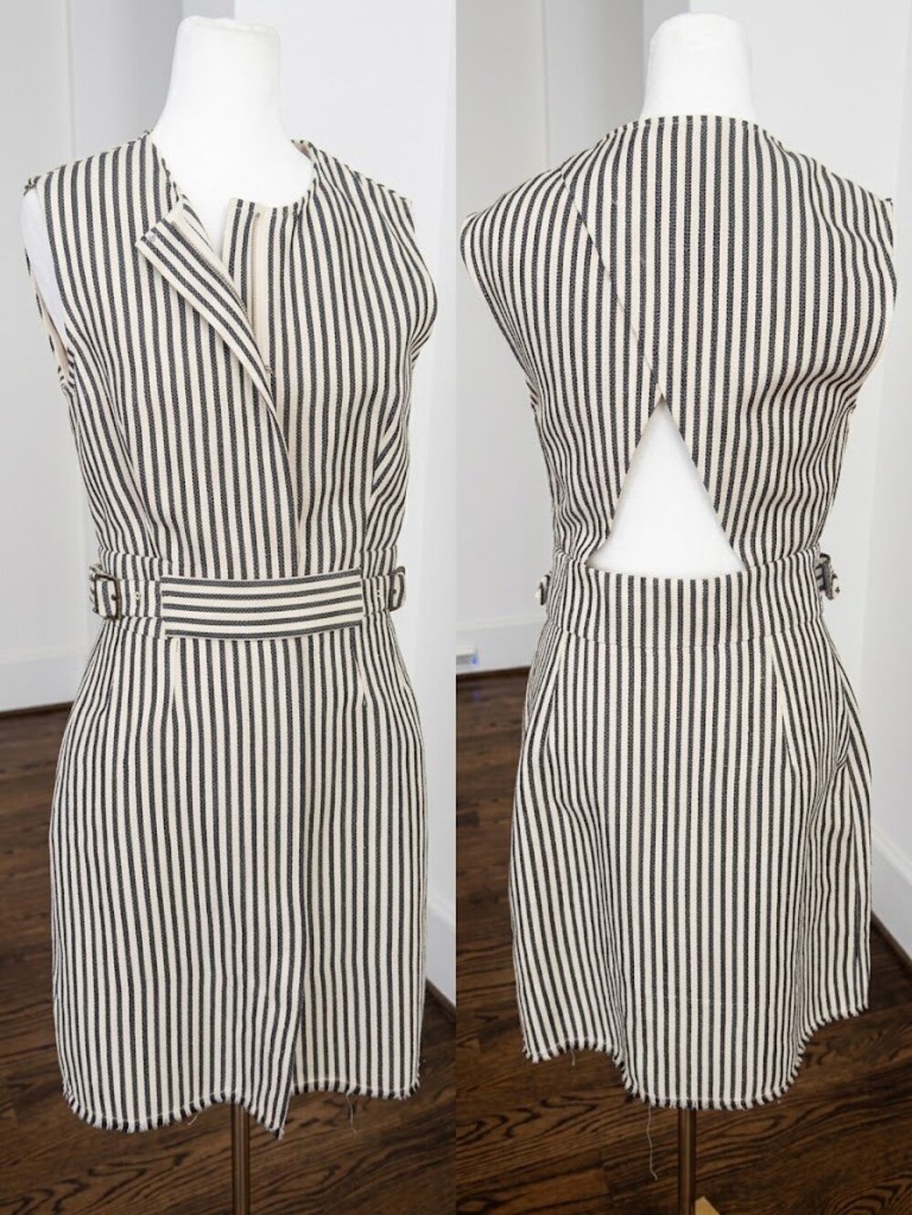 3.1 Phillip Lim Sleeveless Striped Cutout Belted Mini Dress
